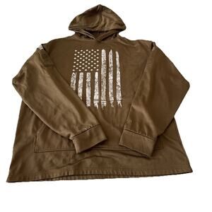 Rothco Hoodie Mens Large Brown with White US Flag Pullover Sweater
